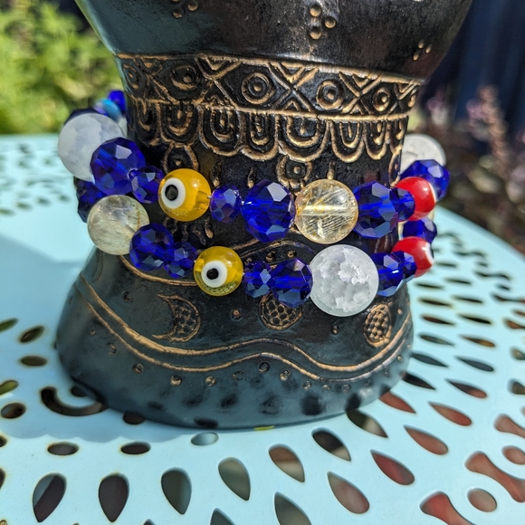 🧿SOLD🧿Evil Eye Protection Citrine Quartz Beads Good Luck Crystals Blue - Picture 9 of 17